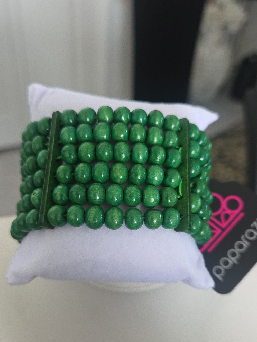 Paparazzi Vibrant Green Wood Bracelet NWT